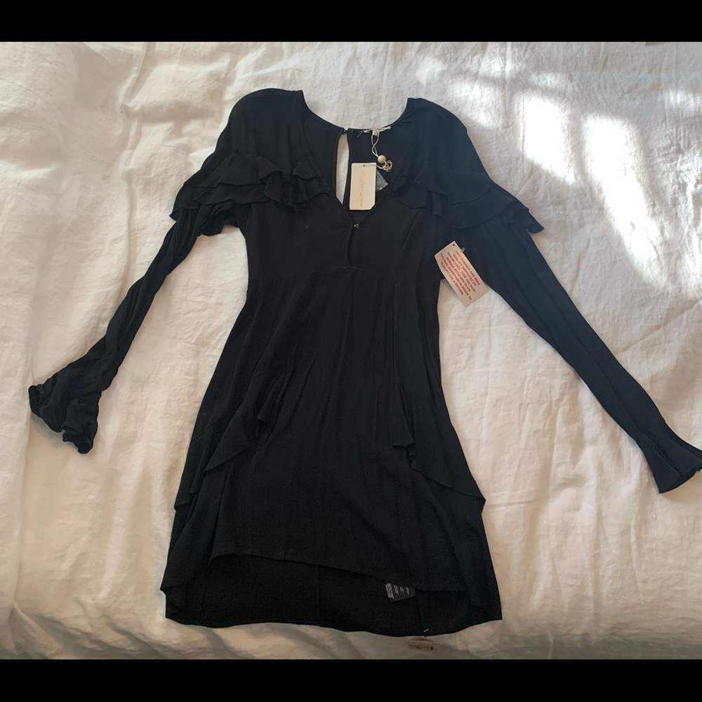 FOR LOVE & LEMONS Claire Deep V Mini Dress In Black